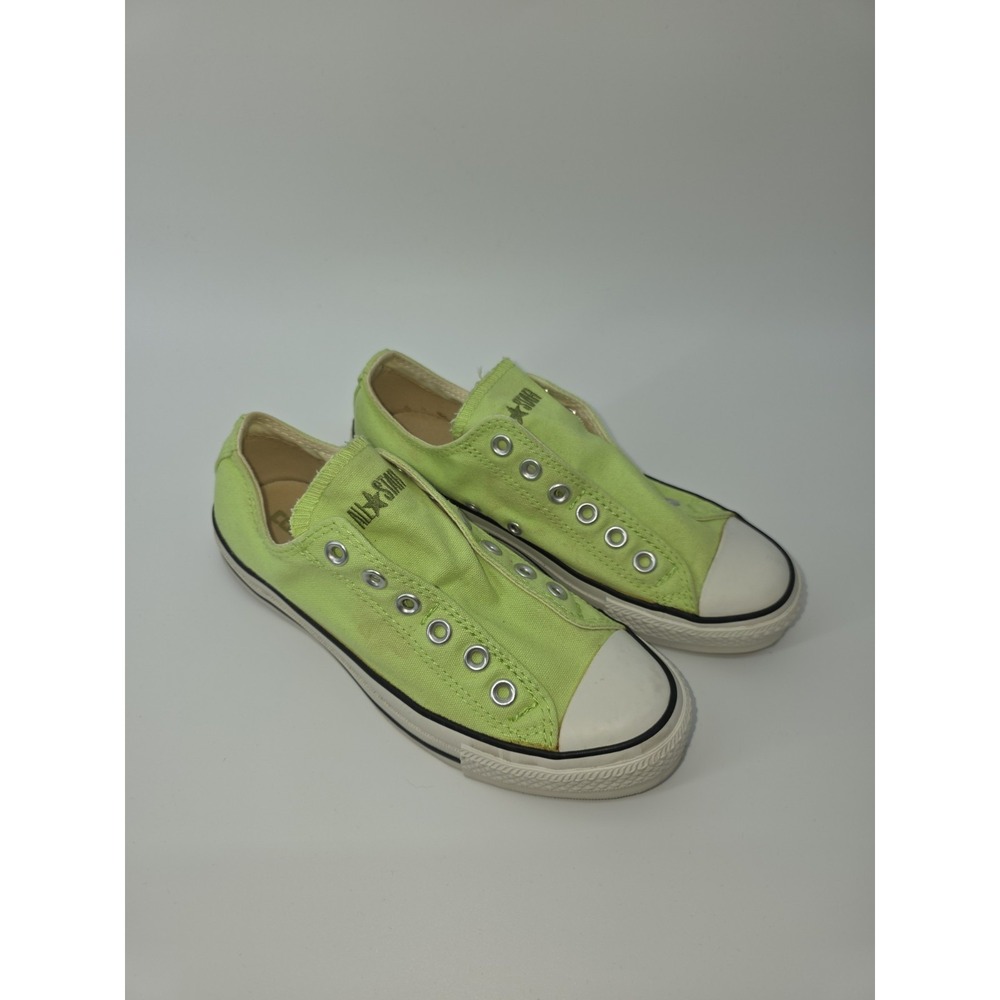 Converse All Star Low Top Lime Green No Laces Slip On Shoes Womens 7 Mens 5 EUC